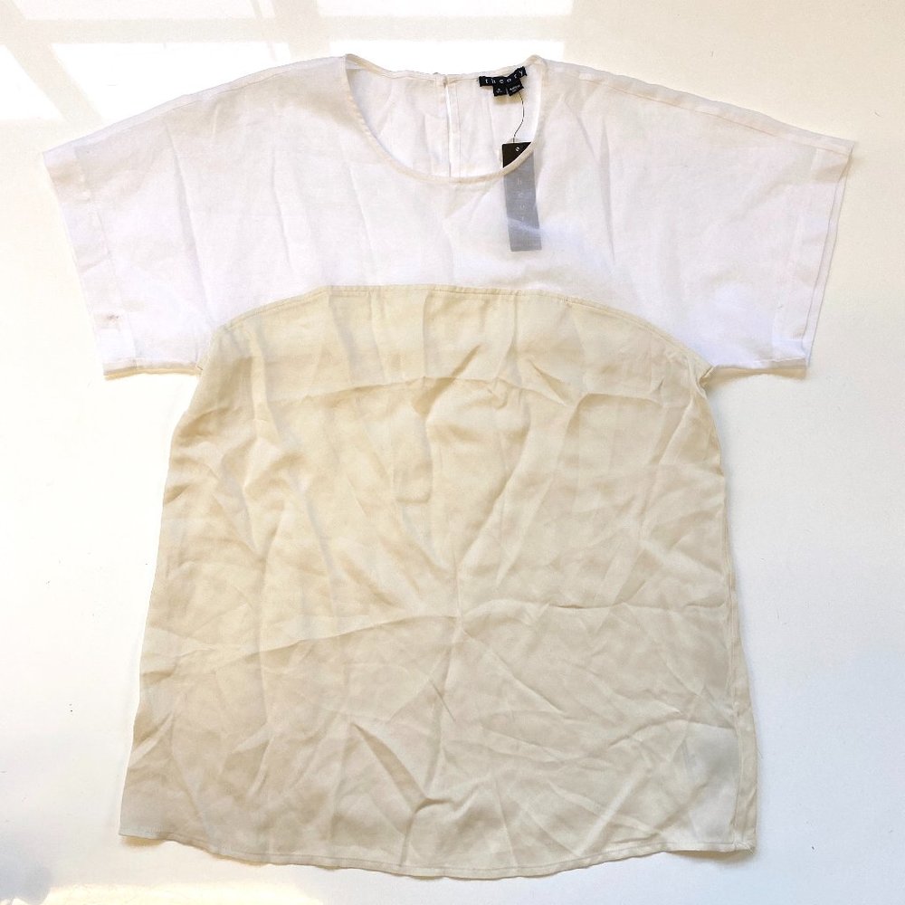 $215 NWT Theory "Jimalyn" Modern White Muslin Cotton Silk Box Top Shirt Sz S P